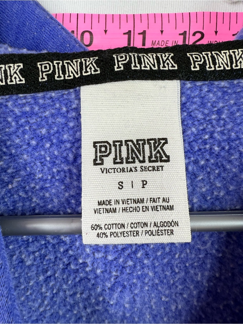 PINK Victoria's Secret Blue Zip-Up Hoodie with Black Logo sweater - Picture 6 of 8